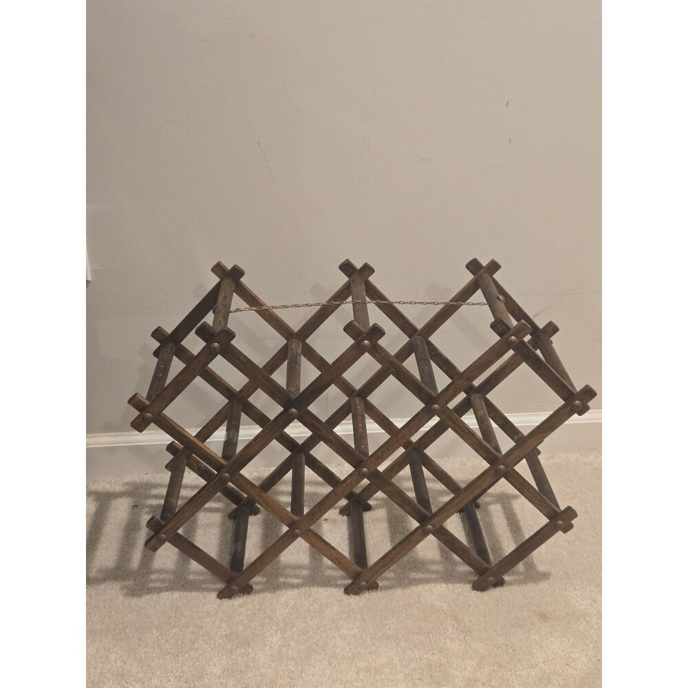 Vintage Wood Accordion Expandable Folding Wine Rack Lattice 10 Bottle Dark...